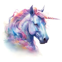 Obraz na płótnie Canvas beautiful unicorn with rainbow color isolated on a white background, Watercolor illustration