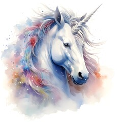 Fototapeta na wymiar beautiful unicorn with rainbow color isolated on a white background, Watercolor illustration