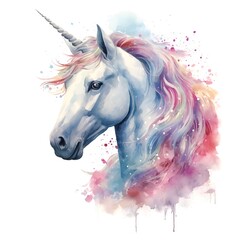 beautiful unicorn with rainbow color isolated on a white background, Watercolor illustration