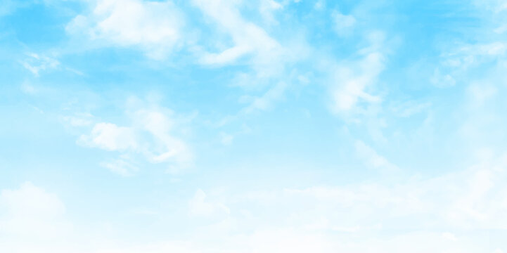 Nature Landscape Background with Blue sky and Fluffy white Realistic clouds. Vector illustration.