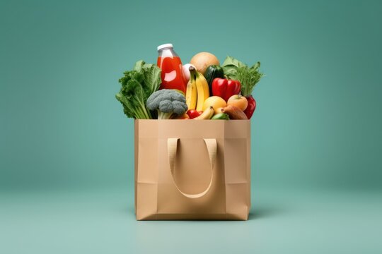 Grocery bag with groceries delivered concept.