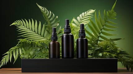 Mockup glass dropper bottle with leaf nature background