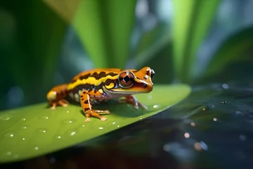 Deurstickers a frog on a leaf © Angah