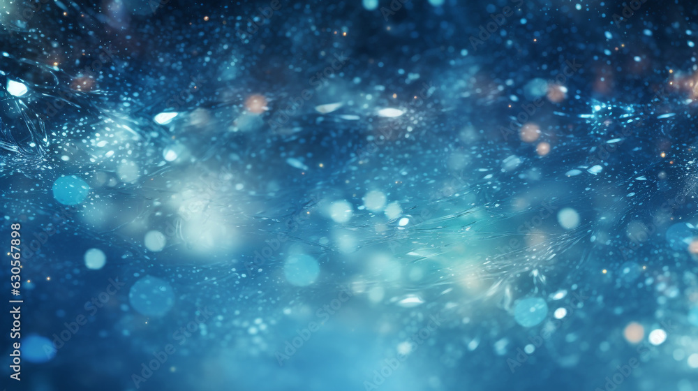 Poster soft bokeh or shimmering particles on the abstract blue background