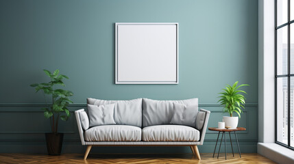 Mockup blank white poster on the wall