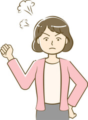 Angry woman's upper body illustration-friendly simple touch