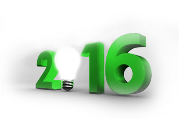 Digital png illustration of 2016 with light bulb on transparent background