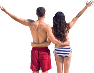 Digital png photo of caucasian couple wearing swimsuits on transparent background