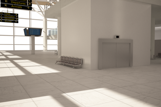 Digital png illustration of airport interior on transparent background