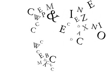 Digital png illustration of black and white letters with icons on transparent background