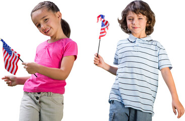 Digital png photo of diverse people holding flags of usa on transparent background