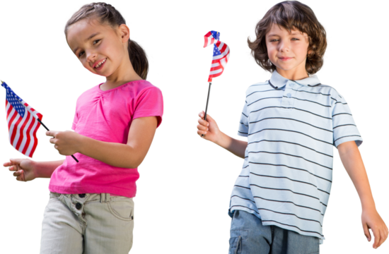 Digital png photo of diverse people holding flags of usa on transparent background