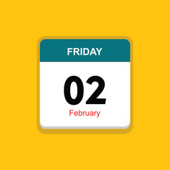 february 02 friday icon with yellow background, calender icon