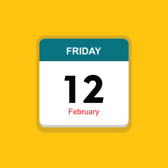 february 12 friday icon with yellow background, calender icon