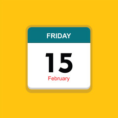 february 15 friday icon with yellow background, calender icon