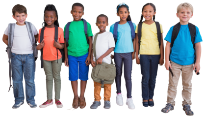 Digital png photo of group of diverse schoolchildren on transparent background