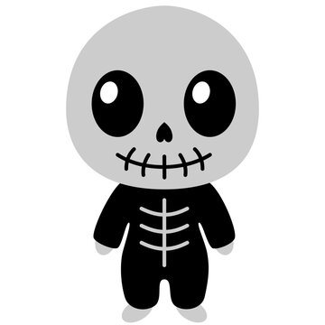 Cute Baby Skeleton Kawaii Chibi Cartoon Style. Design Illustration Element for Decoration or Ornament in Artwork or Halloween Festival