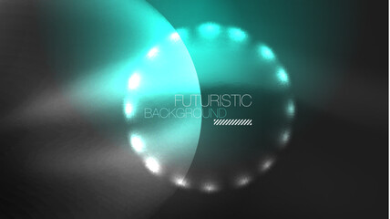 Circles with bright neon shiny light effects, abstract background wallpaper design