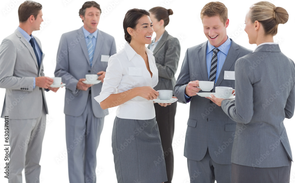 Wall mural Digital png photo of happy diverse women and men businessmen talking on transparent background