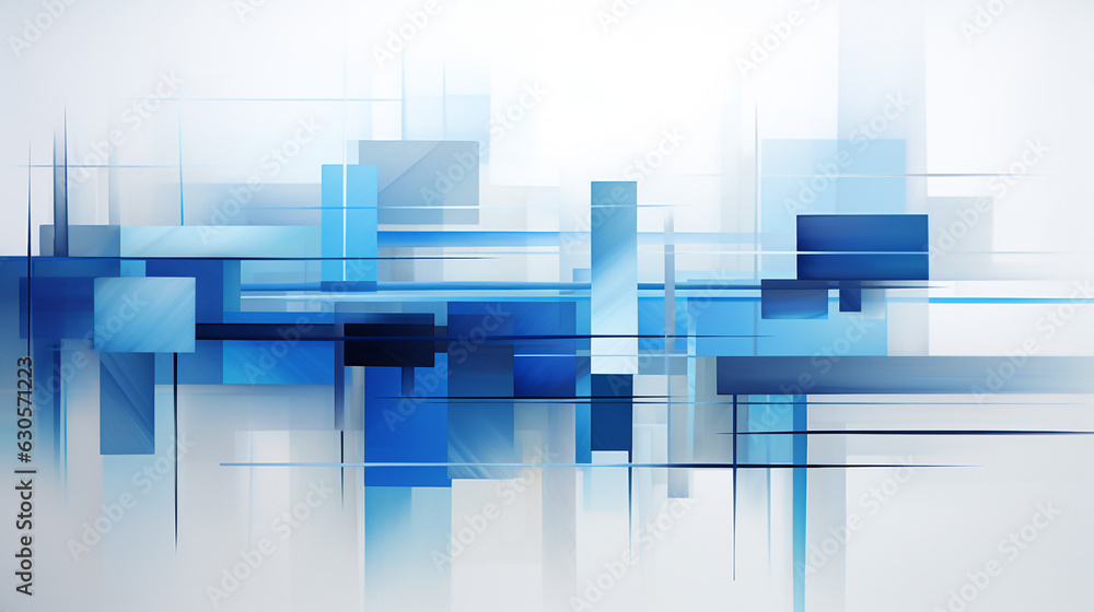 Poster blue geometric shape composition, evoking a sense of motion and complexity, making it ideal for tech
