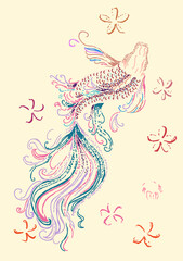 Golden Koi carp on red background for auspiciousness of Chinese new year.Gold fish for festival on backdrops.Beautiful line art of koi fish.Siam Beta fish vector.