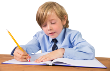 Digital png photo of caucasian schoolboy on transparent background