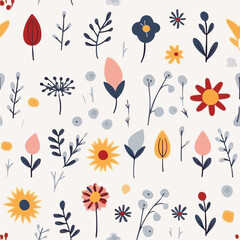 Floral leaf handdrawn doodle seamless pattern