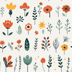 Floral leaf handdrawn doodle seamless pattern
