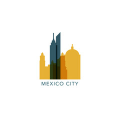 Mexico City cityscape skyline city panorama vector flat modern logo icon. Latin America region emblem idea with landmarks and building silhouettes