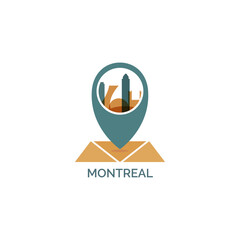 Canada Montreal map pin point geolocation modern skyline shape pointer vector logo icon isolated illustration. Canadian Quebec province pointer emblem with landmarks and building silhouettes