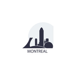 Canada Montreal cityscape skyline city panorama vector flat modern logo icon. Canadian Quebec province emblem idea with landmarks and building silhouettes at sunrise sunset - obrazy, fototapety, plakaty