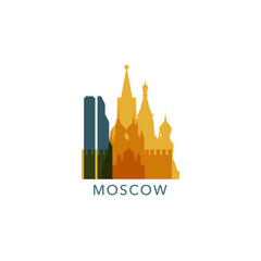 Russia Moscow city cityscape skyline capital panorama vector flat modern logo icon. Russian town emblem idea with landmarks and building silhouettes