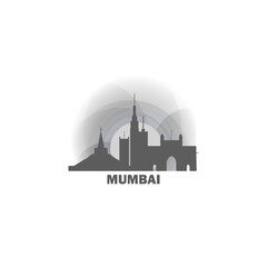 India Mumbai city cityscape skyline panorama vector flat modern logo icon. Asian region emblem idea with landmarks and building silhouettes at sunrise sunset