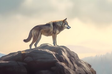 a wolf on a rocky mountain peak