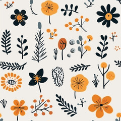 Floral leaf handdrawn doodle seamless pattern