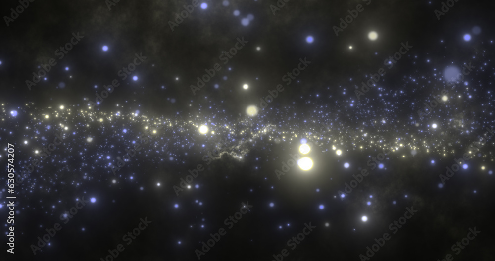 Poster Abstract yellow energy particles and waves magical bright glowing futuristic hi-tech with blur effect and bokeh background