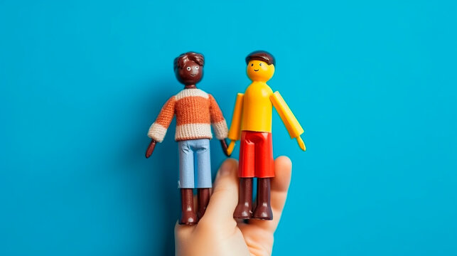 Sosteniendo dos mu&ntilde;ecos con la mano 