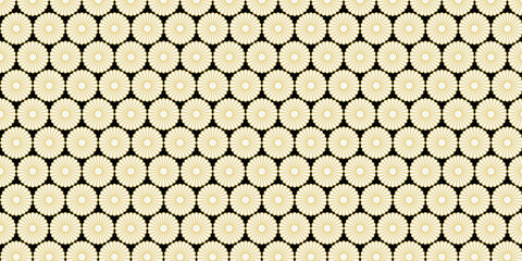 cool seamless japanese pattern with white and gold chrysanthemum pattern in traditional japanese style on black background