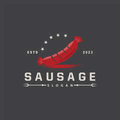 Sausage Logo, Vector Meat Fork and the Sausage Food, Restaurant Inspiration Design, Vintage Retro Rustic
