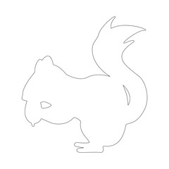 どんぐりを食べるリスのラインシルエット、ベクター素材