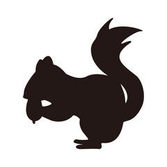 どんぐりを食べるリスのシルエット素材、ベクター
