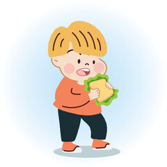 Happy Little Boy Eating Sandwich. Healthy Diet and Nutrition for Joyful Living.