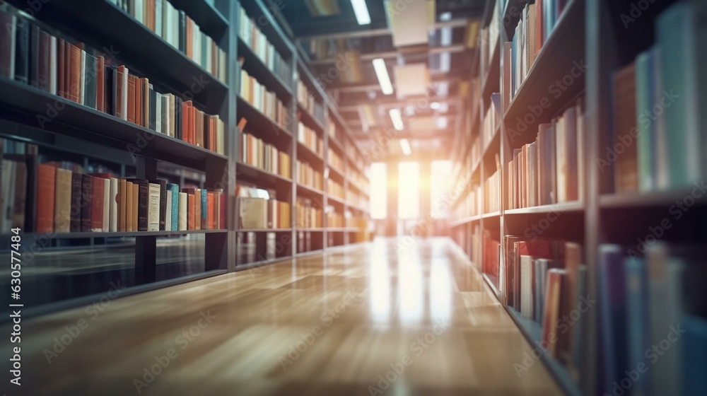 Aufkleber large library with many books and bookshelves for learning with knowledge. ai generated