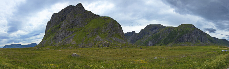 Fototapeta na wymiar Landscape at Eggum on Lofoten in Nordland county, Norway, Europe 