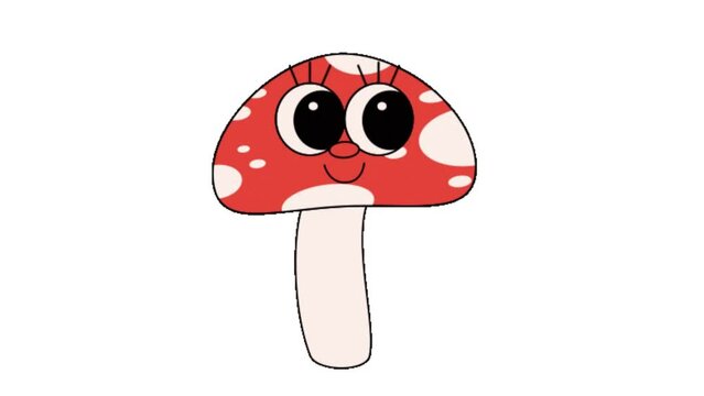 animation of a funny and cute mushroom is glancing while closing its eyes