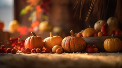 Autumn still life. Thanksgiving day background. - Powered by Adobe