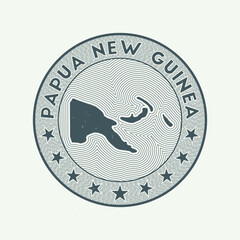 Papua New Guinea round badge vector. Country round stamp with shape of Papua New Guinea, isolines and circular country name. Artistic emblem. Authentic vector illustration.