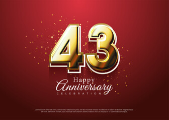 43rd anniversary with gold colored numbers combined. vector premium design.