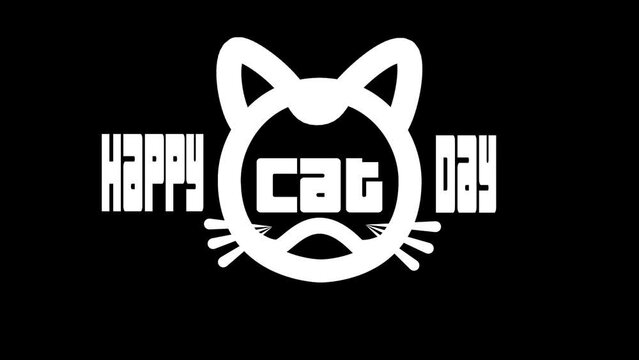animated Happy Cat Day logo and text with 4k video quality