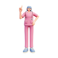 female doctor pointing up